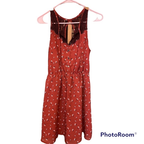 Fall Floral Open Back Halter Top Lace Button-Up Dress - Picture 3 of 10
